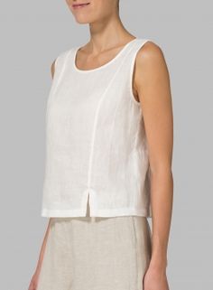 Linen Sleeveless Short Tank Fitted Linen Tank Top For Everyday, Classic Sleeveless Vest For Layering, Classic Summer Tops With Tank Straps, Elegant Fitted Top With Tank Straps, Versatile Sleeveless Blouse For Everyday, Classic Fitted Vest Top, Solid Color Sleeveless Top For Everyday, Elegant Cotton Tank Top, Solid Sleeveless Top For Everyday