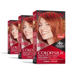 PRICES MAY VARY. SALON QUALITY PERMANENT AT-HOME HAIR DYE: Convenient hair color kit for at-home use co-developed with salon experts for long-lasting results KERATIN ENRICHED HAIR COLOR: Nourishing, ammonia-free hair color formula is infused with Keratin and Silk Amino Acid to leave hair in better condition than before you colored it 100% GRAY COVERAGE: Revlon’s 3D Color Gel Technology delivers rich, natural-looking, multidimensional color with shine that lasts EASY TO USE HAIR COLOR KIT: No-mes Permanent Red Hair Dye, Beautiful Hair Dye, Auburn Hair Dye, Red Hair Dye, Ammonia Free Hair Color, How To Dye Hair At Home, Revlon Colorsilk, Revlon Color, 3d Color