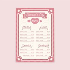 a valentine's day menu with hearts on it