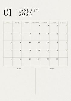 a white calendar with the word january in black and white on it's side