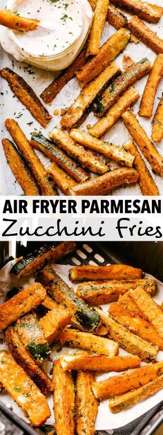 air fryer parmesan zucchini fries with ranch dressing on the side