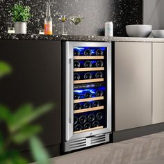 a stainless steel wine cooler in a kitchen