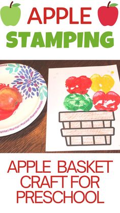 apple basket craft - preschool apple stamping Preschool September Crafts Easy, Orchard Theme Preschool, Johnny Appleseed Handprint Craft, Apple Prints Preschool, Apple Basket Craft Preschool, Apple Craft Prek, Apple Basket Template Free Printable, Pocket Of Preschool Apples, Apple Basket Template