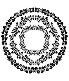 a circular design made up of leaves and branches in black on a white background illustration