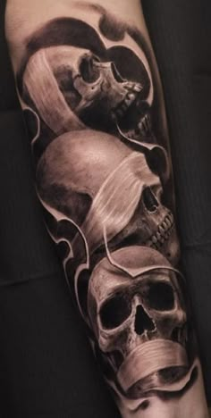 a man's arm with two skulls on it