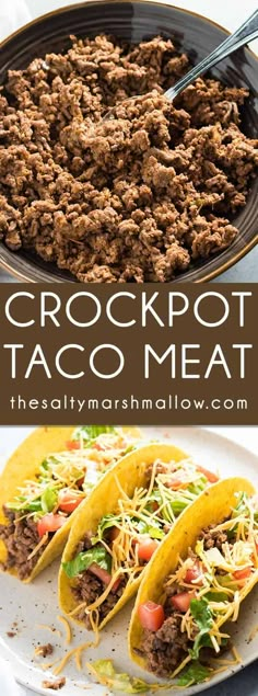 the crockpot taco meat is ready to be eaten and served on a plate