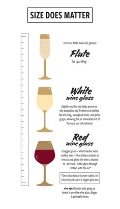 a wine glass size chart with measurements for different types of glasses and sizes to choose from