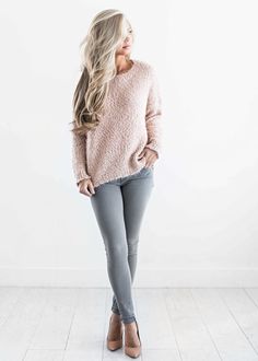 sweaters, blush sweater Winter Sweaters For Women, 1920s Clothes, Colors Outfit, Blush Outfit, Nigerian Style, Dressy Sweaters, Winter Weekend, Fall Sweaters For Women, Nigerian Fashion