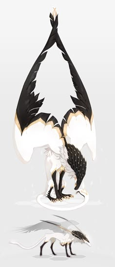 a white and black dragon standing on its hind legs