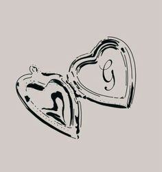 two heart shaped objects with the letter c on them are drawn in black and white