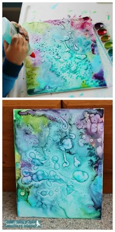 the process for painting with acrylic paint and watercolors on canvases