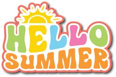 hello summer sticker with the word hello written in multicolored letters on it