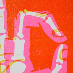 an image of a pink and yellow machine on a red background with the word sewing written below it