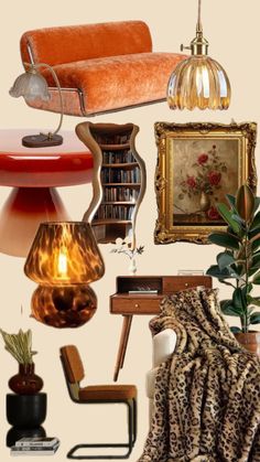 a collage of furniture and decor items