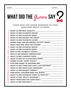 what did the groom say? printable wedding game for brides and grooms