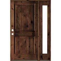 The Rustic Knotty Alder 2-Panel Square Top Prehung Exterior Door from Krosswood Doors blends raw elegance with superior craftsmanship. Every door is engineered for strength and longevity and features natural wood grain with unique, textured knotting. Hand. Color: Red Mahogany Stain. Clear Stain Wood, Gray Stained Wood, Prehung Exterior Door, Chestnut Stain, Red Mahogany Stain, Provincial Stain, Stain Wood, Red Chestnut, Stained Doors