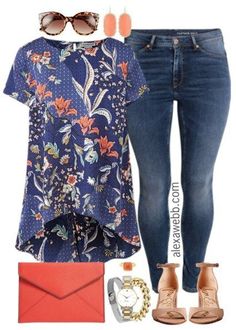 Plus Size Floral Top Outfit - Plus Size Fashion for Women - alexawebb.com Plus Size Outfits For Spring, Floral Top Outfit, Big Stomach, Outfits For Spring, Plus Size Patterns, Look Plus Size, Top Outfit, Stylish Plus