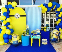 a despicable minion birthday party with balloons and decorations