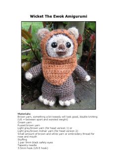 a crocheted stuffed animal with a scarf around its neck and the caption written below