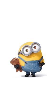 a minion is holding a teddy bear