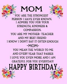 happy birthday card for mom with flowers