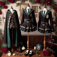 Hogwarts Outfits Gryffindor, Slytherin Dresses, Slytherin Dress, Hogwarts Slytherin, Cute Kawaii Outfits, Slytherin Fashion, Hogwarts Uniform, Harry Potter Cosplay