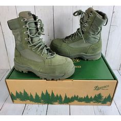 Danner Tanicus Side Zip Boots 55321 Men Size 3 Sage Green High Top Non Metallic Toe. Can Also Fit A Kids Size 3 New With Box Please See Pictures For Visual Description The Item In The Pictures Is The Exact Item You Will Be Receiving Thanks For Looking Have A Blessed Day! Low-top Outdoor Boots With Reinforced Heel, Outdoor Low-top Boots With Reinforced Heel, Low-top Boots With Reinforced Heel For Outdoor, Outdoor Lace-up Sneakers With Reinforced Heel, Green Waterproof Boots With Vibram Sole And Round Toe, Outdoor Waterproof Boots With Snip Toe, Green Boots With Vibram Sole For Outdoor Work, Casual Hunting Boots With Reinforced Toe, Casual Waterproof Hunting Boots