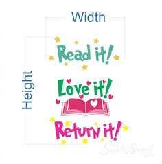 the words read it, love it and return it are in different font styles with stars