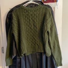 Green Sweater From Urban Outfitters (Bdg Brand) New With Tags Green Sweaters, Fisherman Knit Sweater, Oversized Black Sweater, Dark Academia Clothes, Chunky Oversized Sweater, Academia Clothes, Taupe Sweater, Grandpa Core, Green Knit Sweater