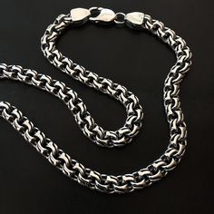 Bismarck chain Handmade Sterling Silver Silver Link Jewelry With Box Chain, Silver Oval Link Box Chain Necklace, Silver Jewelry With Oval Link Box Chain, Silver Necklace With Oval Link Box Chain, Classic Silver Box Chain Jewelry, Silver Stainless Steel Oval Link Chain Necklace, Silver Chain Necklace With Polished Finish, Polished Silver Metal Chain Necklace, Sterling Silver Rolo Chain Bracelet