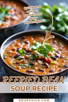 Refried Bean Soup provides rich hearty flavors for a satisfying dish Refried Bean Soup, Indulgent Dinner, Kidney Bean Soup, Make Refried Beans, Pinto Bean Soup, Refried Bean, Canning Refried Beans, Soup Creamy