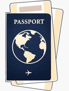 an image of a passport with the world in it's center and plane flying around