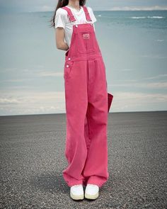 Lasaky - Pink Denim Overalls: Sweet, Loose-Fitting, High-Waisted Wide-Leg Trousers Tree Rose, High Waisted Wide Leg Jeans, Pink Denim, Pink M, High Waisted Flares, Long Sleeve Jumpsuit, Leg Design, Denim Overalls, Wide Leg Denim