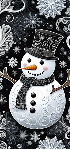 a snowman with a top hat and scarf