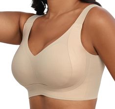 PRICES MAY VARY. SEAMLESS & NON-STEEL RING DESIGN： Our Bralettes for women adopts double cross pull design. Naturally fit the human body curve, gathering anti-sagging, lightly support, shaping a good breast shape. Increase side ratio, collect underarm & back fat, collect side breasts, anti-expansion, wear more sexy rounded breast shape. V-NECK DAILY DESIGN: V-neck design on the chest shows your collarbone and cleavage, no compression, no binding. Back U-shape design, invisible hook and eye back Best Supportive Bras, Best Bras For Large Bust, Plus Size Bras, Wireless Bras, Coverage Bras, Comfy Clothes, Body Curves, Plus Size Bra, Everyday Bra