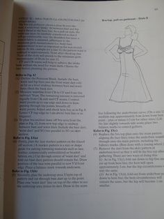 an open book with instructions on how to make a dress and sewing pattern in it