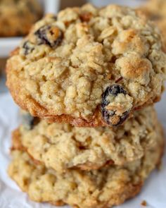 three oatmeal cookies stacked on top of each other