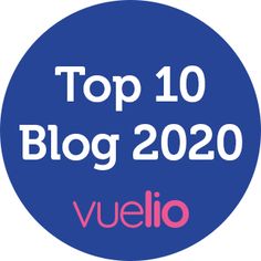 a blue circle with the words top 20 blog 2019 written in pink and white on it