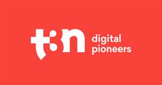 the logo for digital pioneers on a red background