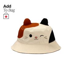 in stock Cat Bucket Hat, Cute Bucket Hats, Winking Face, The Bill, Ear Hats, Cute Hats, Pusheen, Adjustable Hat, Wide Brimmed