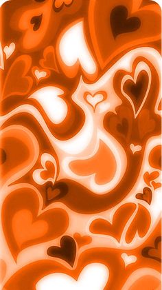 an orange and white painting with hearts on it