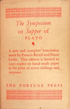 an old book with red writing on it's cover and the words, the symposum or supper of plato