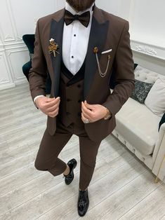 Bojoni Perris Brown Slim Fit Tuxedo | BOJONI Brown Prom Suits For Men, Brown 3 Piece Suit Men, 3 Pices Suit For Men Wedding, Light Brown Groom Suit, Light Brown Tuxedo Wedding, Light Brown Suit Men, 3piece Suit Men, Pant Coat For Men, Coat Pant For Men Suits Wedding