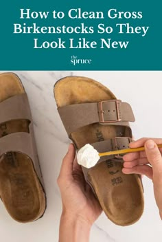 How To Clean Cork Sandals, How To Clean Burken Stocks Sandals, How To Clean Footbed Of Sandals, Cleaning Suede Birkenstocks, How To Wash Birkenstocks, Cleaning Birkenstock Footbed, How To Clean Sandals, Birkenstock Cleaning Diy, How To Clean Suede Birkenstocks