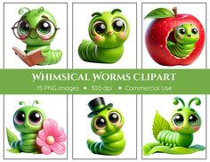 cartoon worms clipart for commercial use in adobe, photoshop and web design