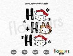 hello kitty christmas svg cut file with santa hats and reindeers on it,