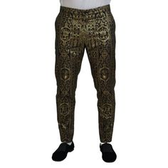 Step Into The Realm Of High Fashion With These Exquisitely Crafted Dolce & Gabbana Evening Pants. Designed To Make A Statement, These Pants Feature A Luxurious Black And Gold Jacquard Pattern That Exudes Elegance And Sophistication. Perfect For Formal Events, They Are Brand New With Tags And Boast Intricate Logo Details. Meticulously Made In Italy, They Are A Must-Have For Those Who Appreciate The Blend Of Style And High-Quality Craftsmanship. Color: Gold Black Material: 14% Metal, 86% Pl Countr Gold Formal Bottoms, Fitted Festive Trousers, Luxury Gold Formal Bottoms, Formal Festive Straight Pants, Festive Formal Straight Pants, Fitted Gold Pants For Festive Season, Festive Formal Straight Bottoms, Fitted Formal Bottoms, Designer Fitted Formal Pants