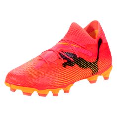 the nike superfly fg soccer cleats are bright orange and black with yellow accents