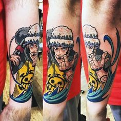 a man's leg with some tattoos on it and one is wearing a hat