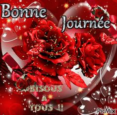 a red heart with roses on it and the words bonnie joumee above it